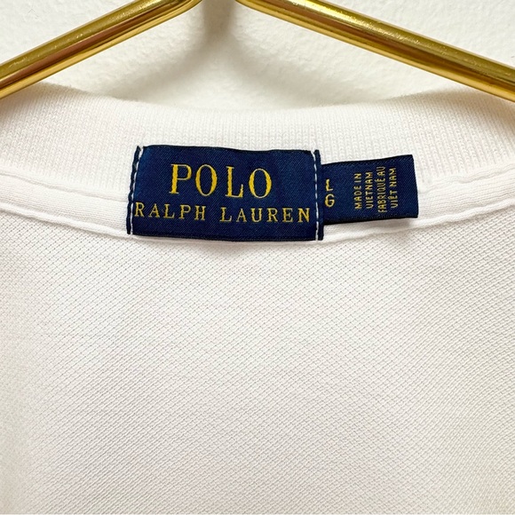 Polo Ralph Lauren Boxy Fit Cropped Polo Shirt Size‎ Large White Pique Cotton - Picture 10 of 11